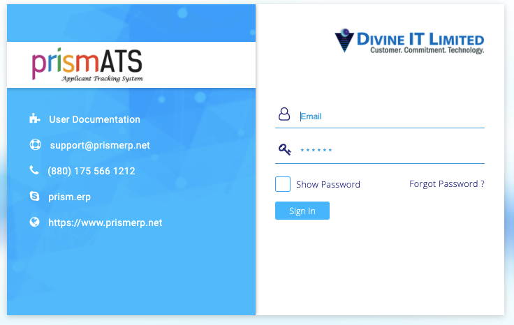 Login page